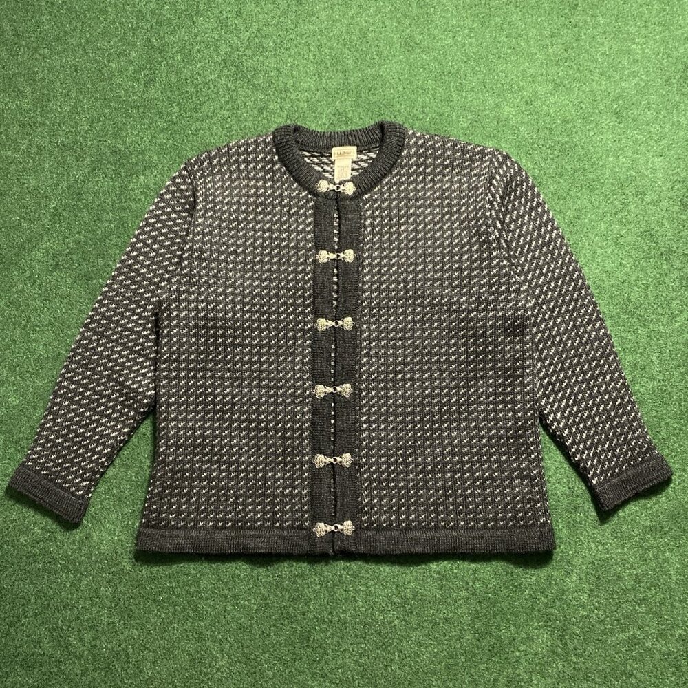 Vintage L.L. Bean Women’s Norwegian Wool Cardigan Sweater Large Dark-Gray Pewter